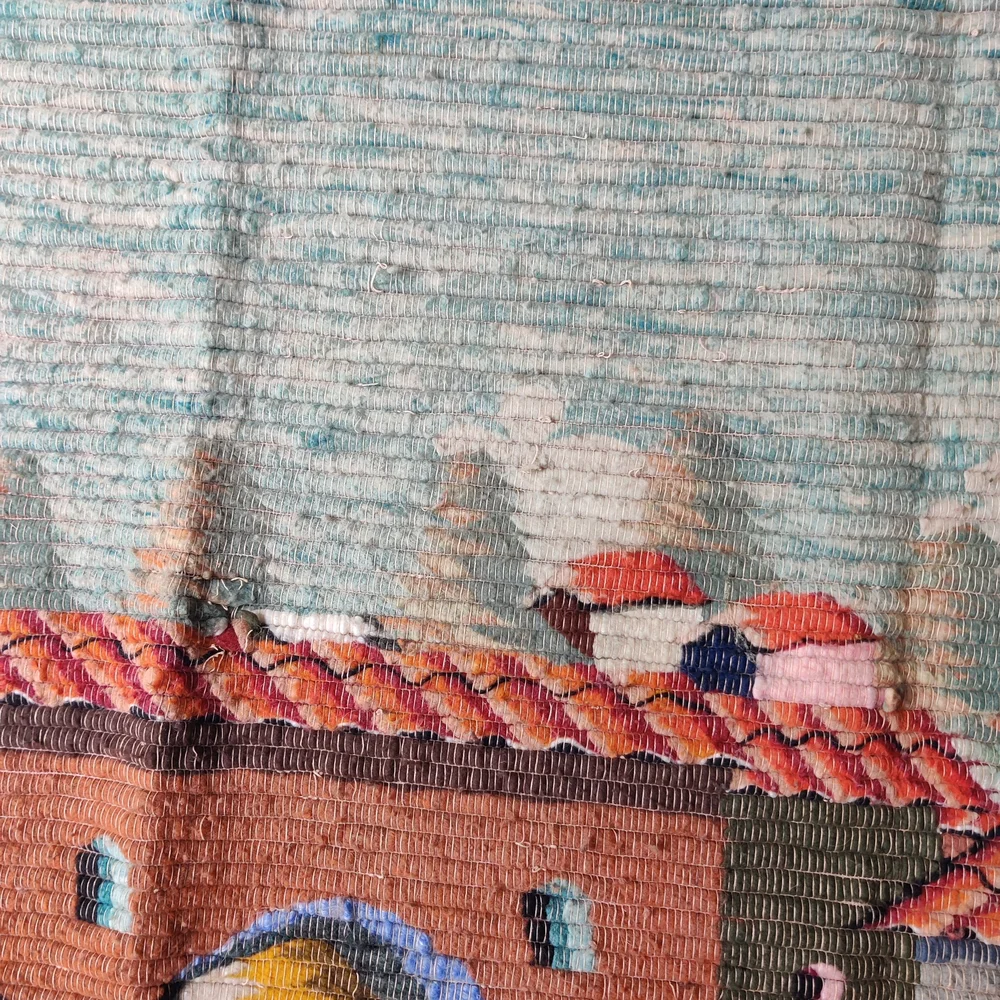 Peru Hand Woven Wool Tapestry Wall Art Blanket Church Village Community 66 x 45